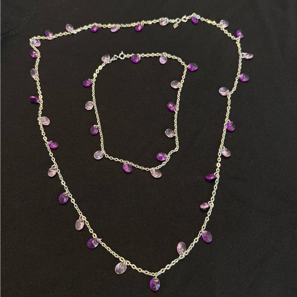 Vintage 1950’s Sarah Coventry Silver Tone Double Necklace Purple Glass Beads - Picture 5 of 15